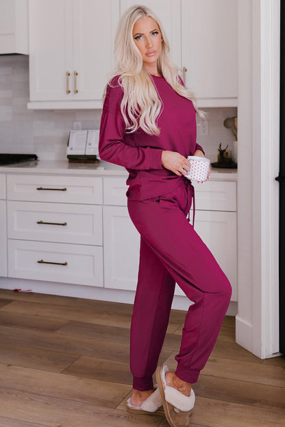 Elegant Off-shoulder Long Sleeve Jumpsuit with Drawstring Frill Hem