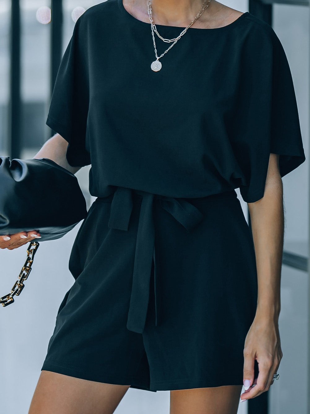 V Neck High Waist Wide Loose Casual Jumpsuit