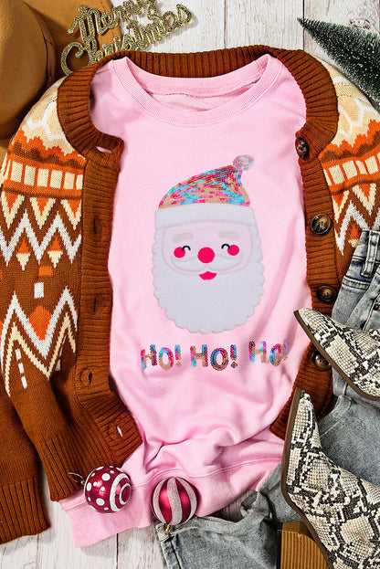 Pink HO HO HO Sequined Santa Claus Sweatshirt