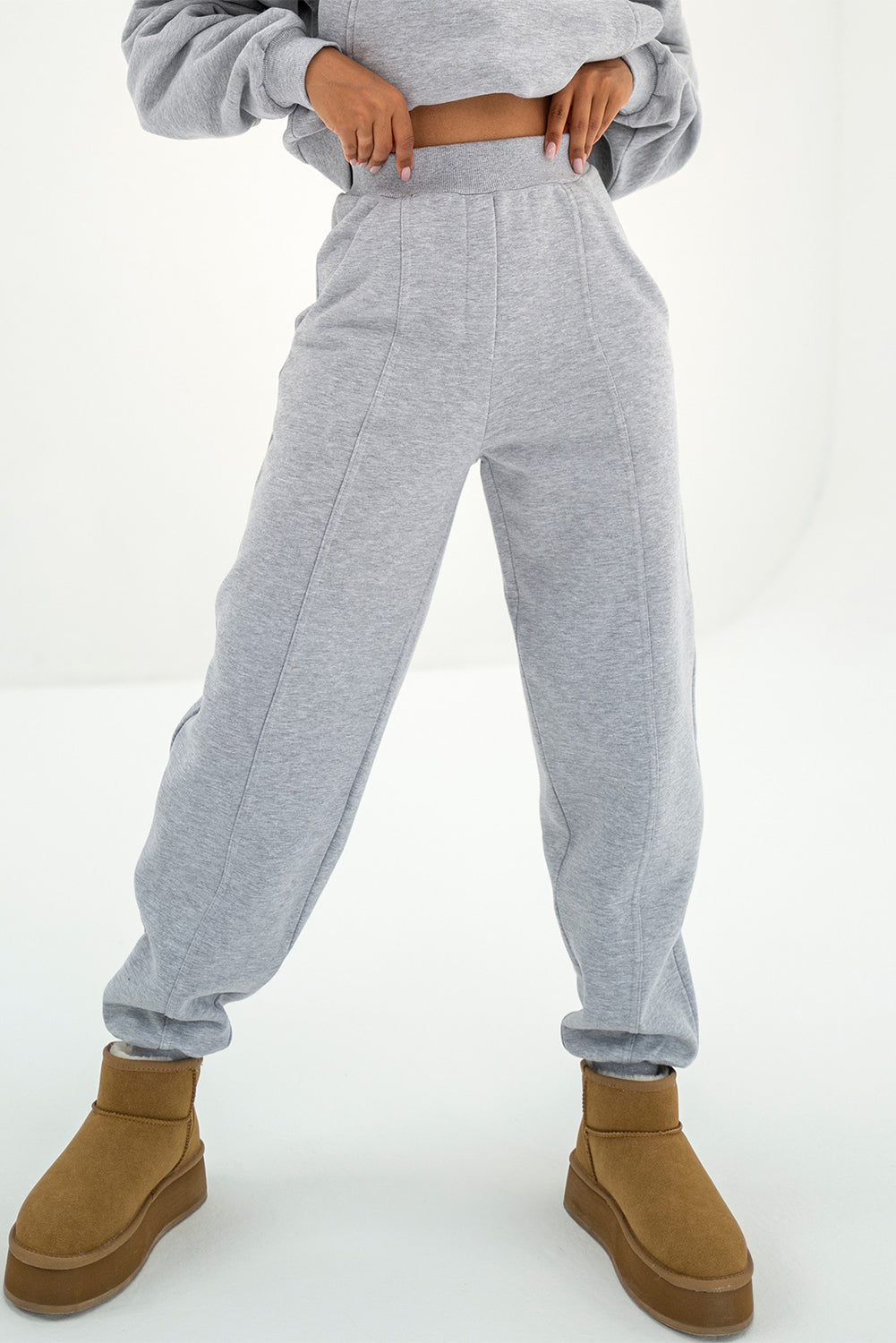 Gray Solid Exposed Seams Hoodie and Joggers Activewear Set