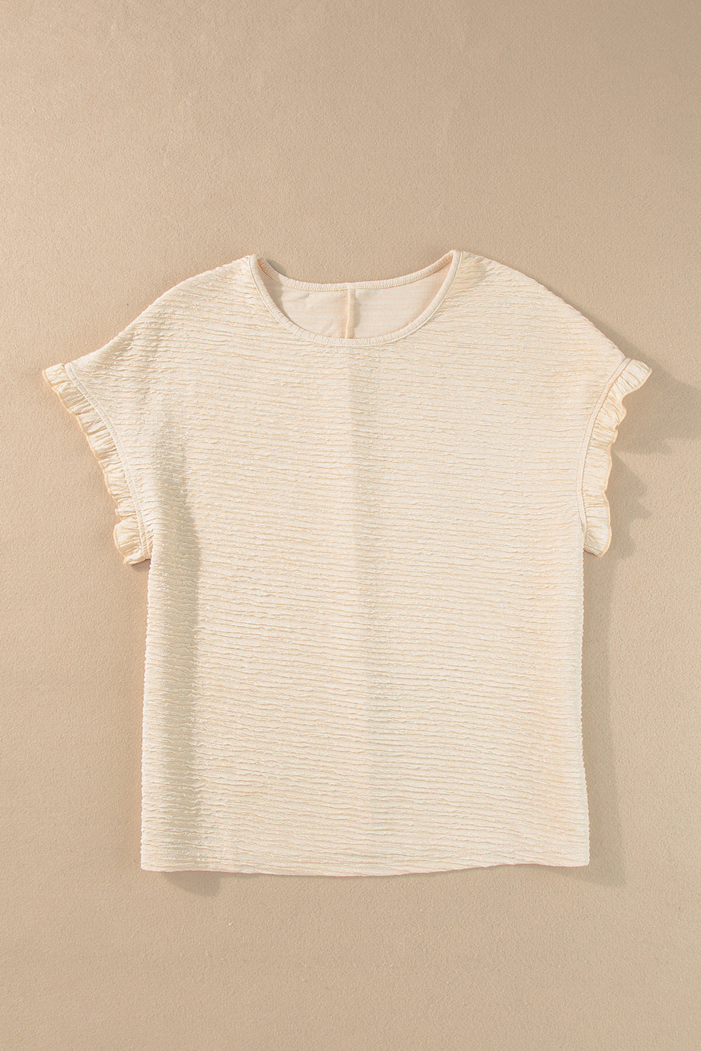 Apricot Solid Textured Ruffled Short Sleeve Blouse