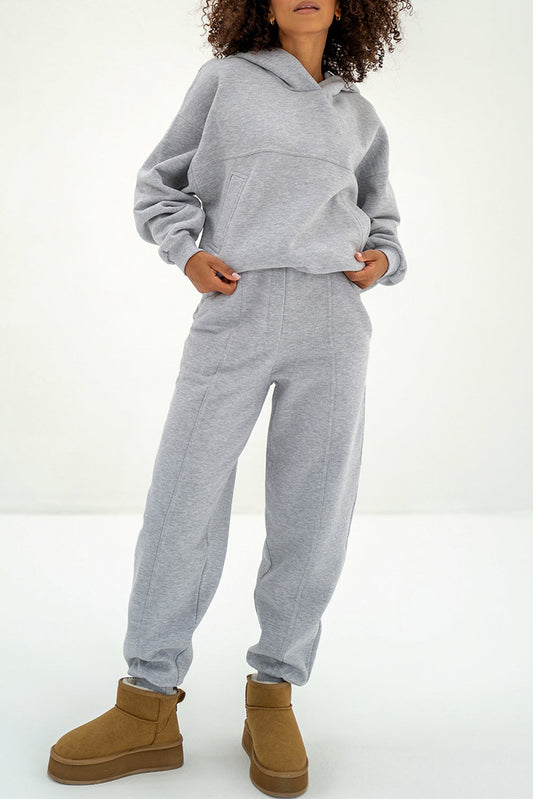 Gray Solid Exposed Seams Hoodie and Joggers Activewear Set