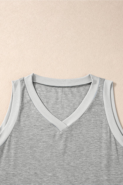 Gray Ribbed V Neck Tank