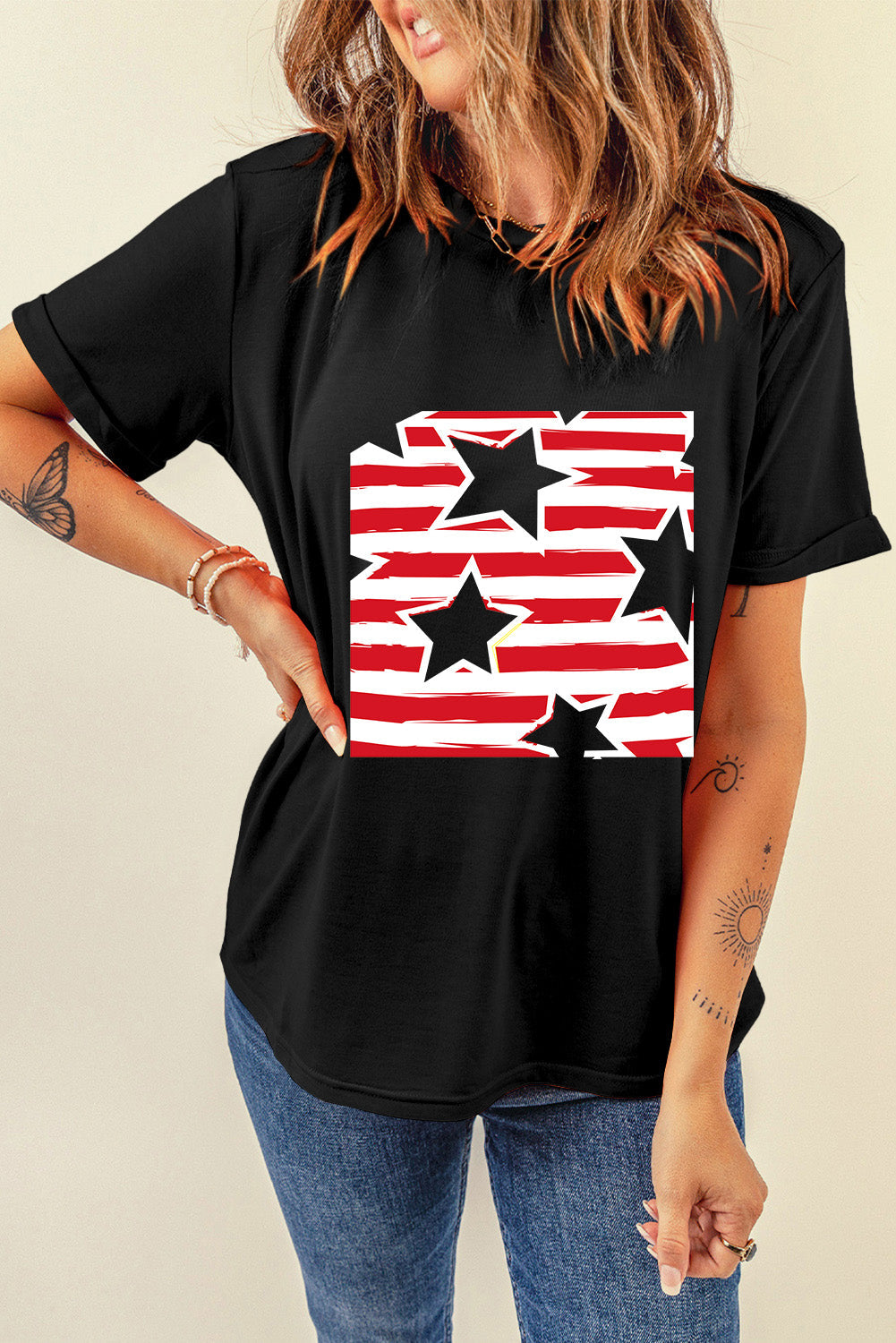 Black Independence Star Stripes Flag T-Shirts