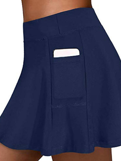 women's tennis skirts run yoga inner shorts elastic sports golf pockets skirts blue - LuckyFash™