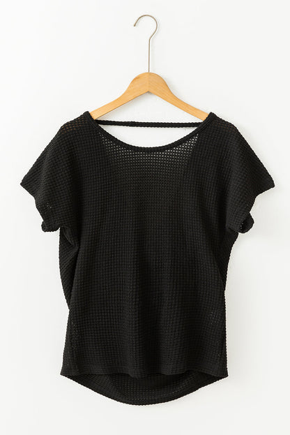 Black Draped Open Back Textured Tee