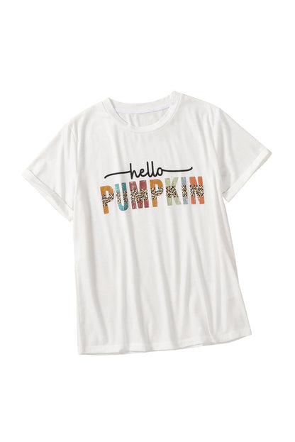 White Hello Pumpkin Graphic Casual Tee