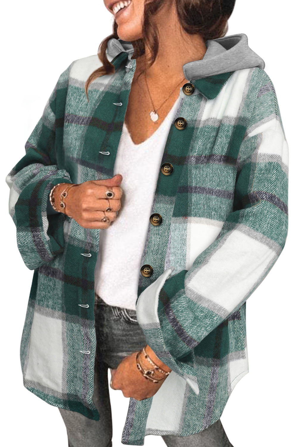 Casual Check Single-Breasted Pocket Wool Jacket