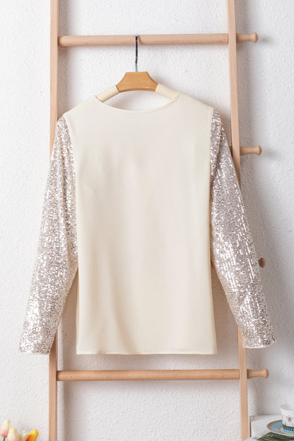 Glittering V-Neck Long Sleeve Sequin Top