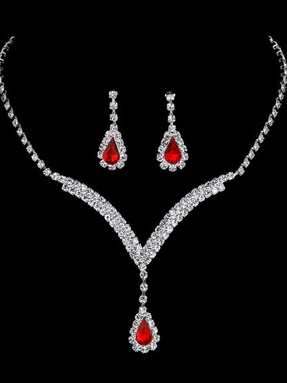 3pcs Bridal Jewelry Sets Bride Jewelry Set Silver Crystal Wedding Necklace Earrings Bridal Rhinestone Teardrop Pendant Accessories for Women and Bridesmaids (3 piece set - 2 earrings and 1 necklace - LuckyFash™