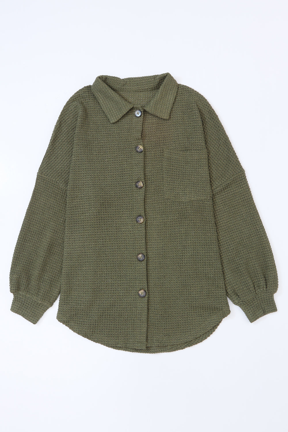 Solid Button Pocket Waffle Jacket