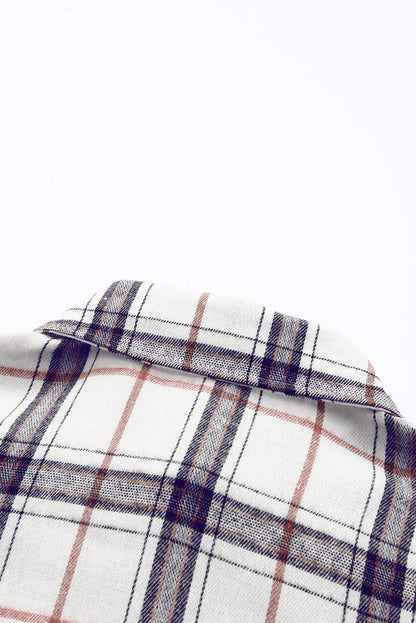 White Oversized Plaid Pattern Shacket with Slits