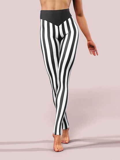 Women's Tights Normal Polyester Stripe Black Casual / Sporty Mid Waist Ankle-Length Yoga Weekend Summer Spring &  Fall