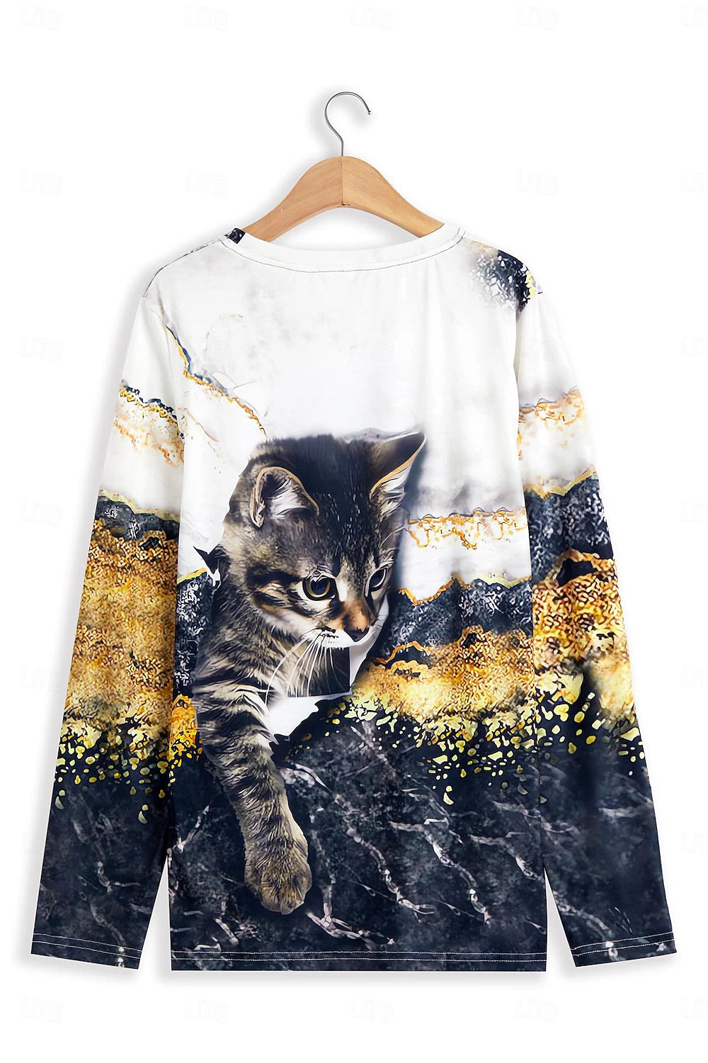 Women's T shirt Tee Cat 3D Daily Weekend Print Yellow Long Sleeve Fashion Funny Round Neck Spring &  Fall