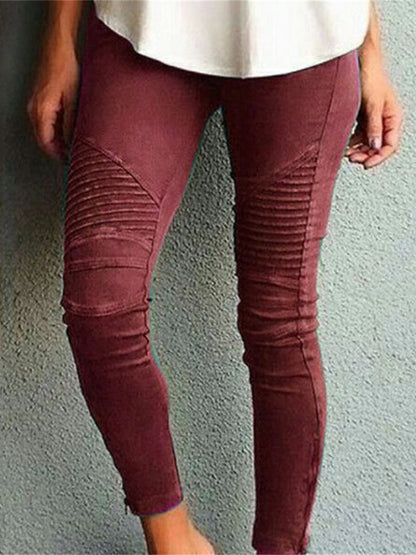 Women's Skinny Cotton Solid Color claret ArmyGreen Fashion High Waist Full Length Outdoor Street Fall Winter