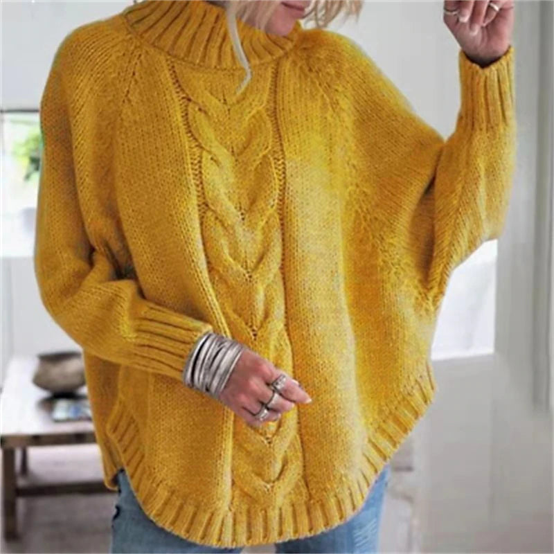 Women's Pullover Sweater Jumper Turtleneck Cable Knit Knit Knitted Drop Shoulder Fall Winter Tunic Daily Basic Casual Soft Long Sleeve Solid Color Black Yellow Pink S M L