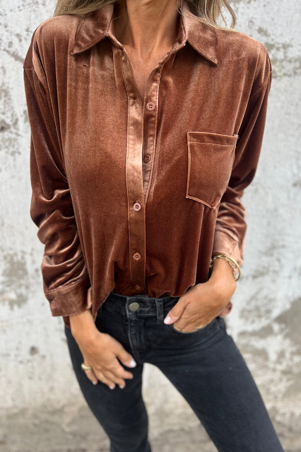 Chestnut Chest Pocket Velvet Shirt