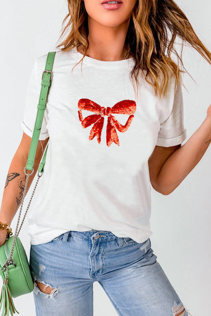 White Bowknot Graphic Casual T Shirt