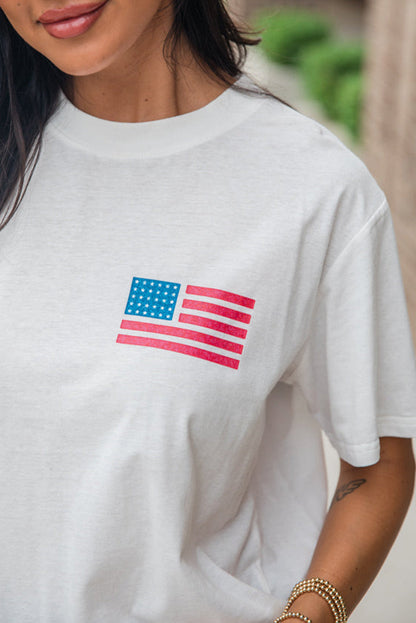 White Back American Flag LIVE FREE Graphic T Shirt