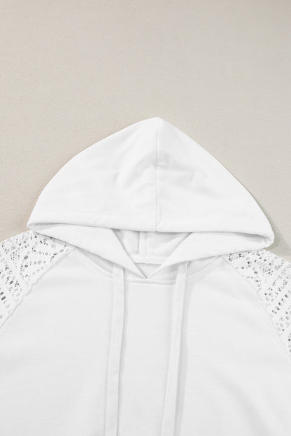 White Lace Patchwork Sleeve Drawstring Hoodie