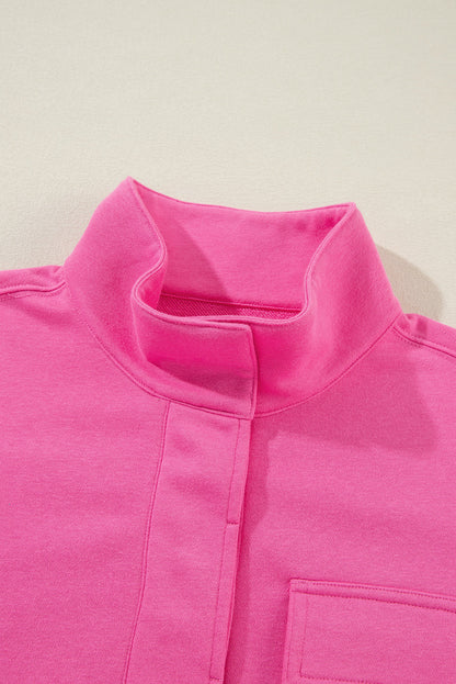 Bright Pink Vintage Mineral Wash Half Button Collared Sweatshirt