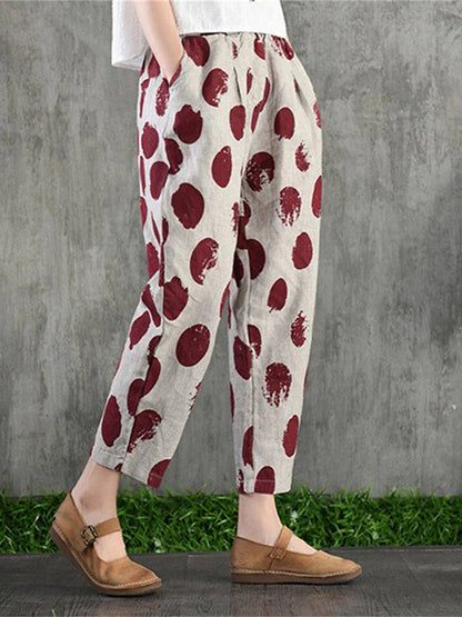 Women's Tapered Carrot Pants Cotton Geometic Flower Magenta Dark Gray and Black Fashion Mid Waist Ankle-Length Street Casual Summer Spring