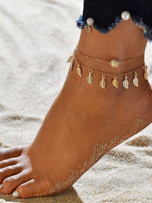 Ankle Bracelet Cute Stylish Women's Body Jewelry For Holiday Beach Classic Alloy Ginkgo Silver Gold 1PC - LuckyFash™