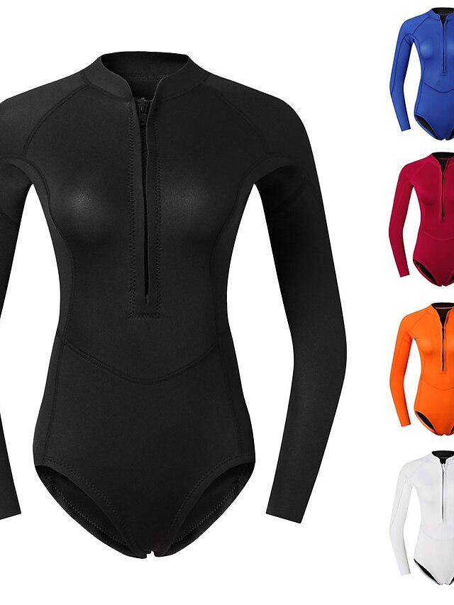 Women's Shorty Wetsuit One Piece Swimsuit 2mm CR Neoprene Diving Suit Thermal Warm UV Sun Protection UPF50+ High Elasticity Long Sleeve Front Zip - Swimming Diving Surfing Scuba Solid Color Summer - LuckyFash™