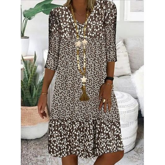 Women's Casual Dress Shift Dress Floral Ditsy Floral Patchwork Print V Neck Midi Dress Stylish Basic Daily Vacation Half Sleeve Summer Spring