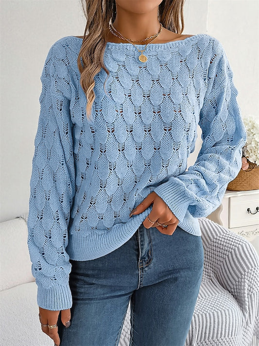 Women's Pullover Sweater Jumper Off Shoulder Ribbed Knit Acrylic Off Shoulder Fall Winter Regular Outdoor Daily Going out Stylish Casual Soft Long Sleeve Solid Color Pink Blue Fuchsia S M L