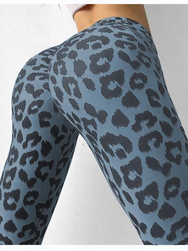 Women's Tights Polyester Leopard Black White Yoga Ankle-Length Yoga