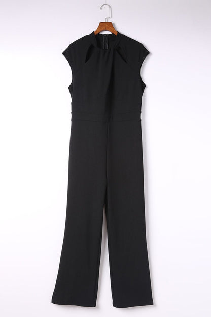 Black Cut Out Neckline Cap Sleeve High Waist Jumpsuit