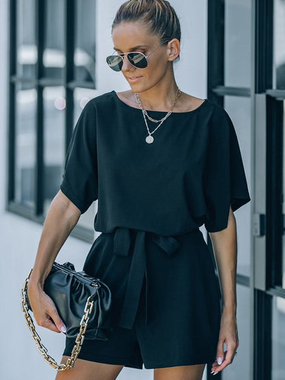 Black Over The Top Belted Playsuit