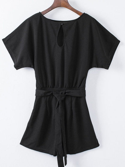 Black Over The Top Belted Playsuit