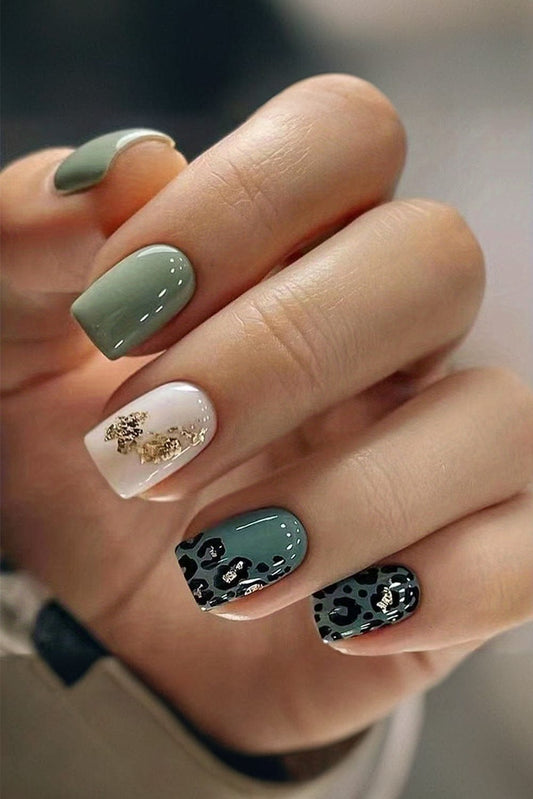 Blackish Green Fashion Foil Detail Nail Sticker Set