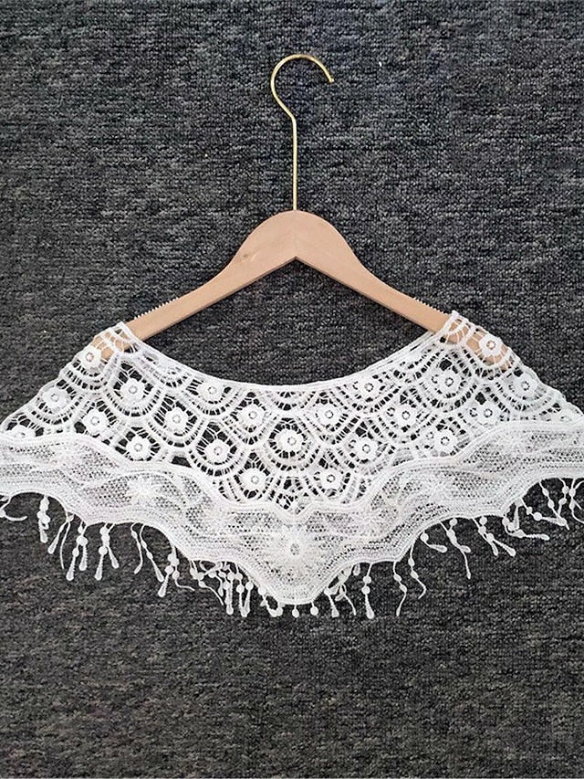 Women's Shrug Jumper Crochet Knit Cropped Lace Trims Hole Solid Color Crew Neck Stylish Elegant Outdoor Date Summer Spring Splash #shawl 980 Big leaf #shawl 988 21*9.5*10.5 - LuckyFash™