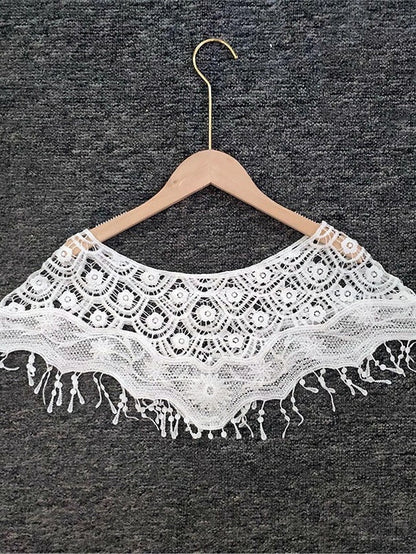 Women's Shrug Jumper Crochet Knit Cropped Lace Trims Hole Solid Color Crew Neck Stylish Elegant Outdoor Date Summer Spring Splash #shawl 980 Big leaf #shawl 988 21*9.5*10.5 - LuckyFash™