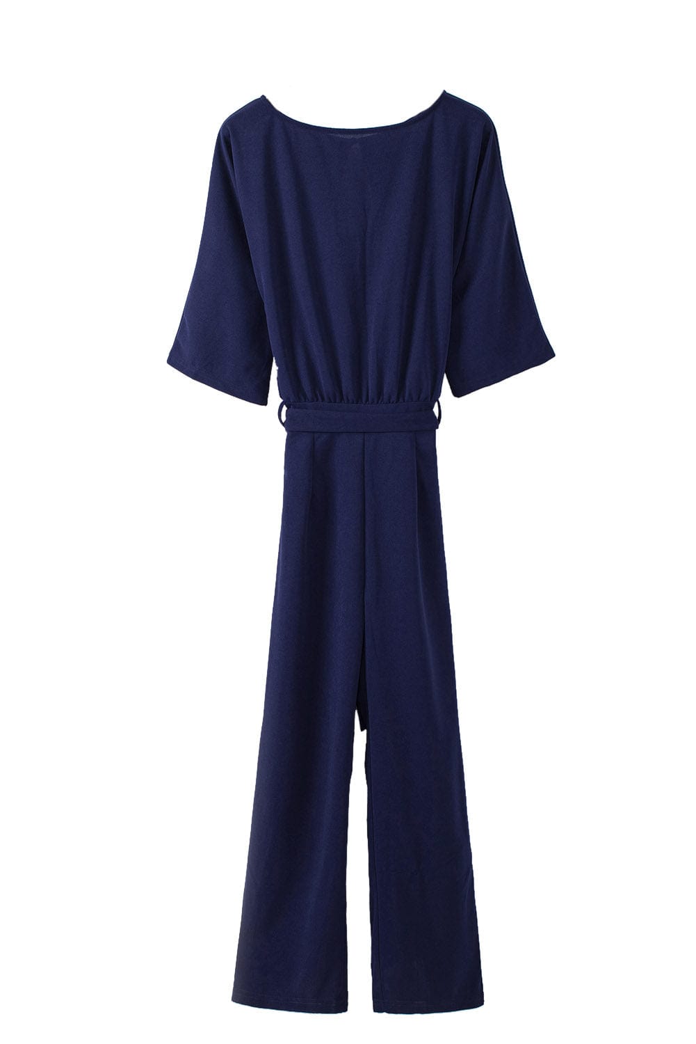 Blue Bracelet Sleeve Waist Tie Wide Leg Jumpsuit