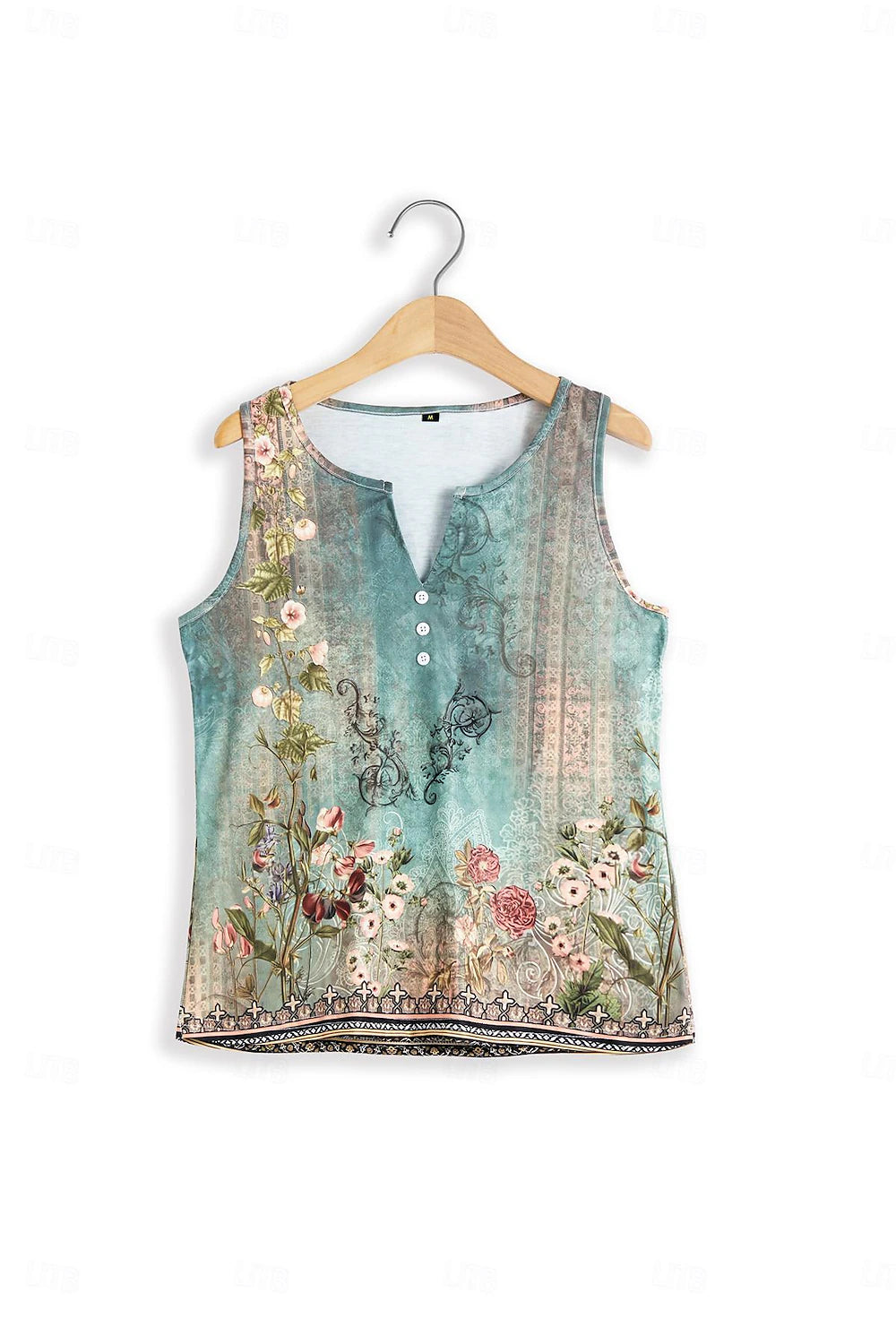 Women's Tank Top Floral Casual Holiday Button Print White Short Sleeve Basic V Neck