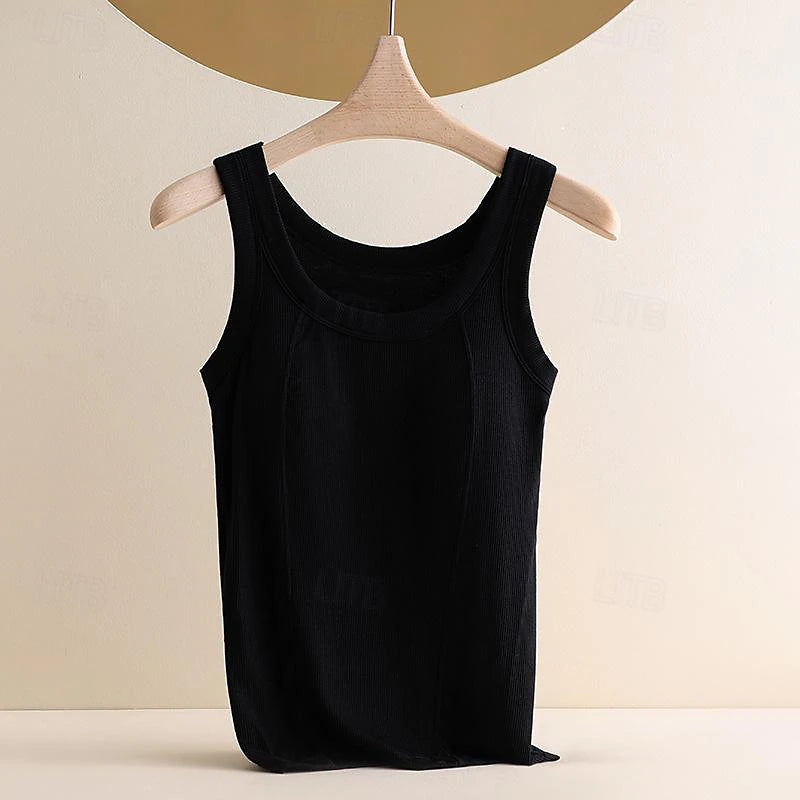 Women's Tank Top Plain Black Sleeveless Basic Crew Neck Summer