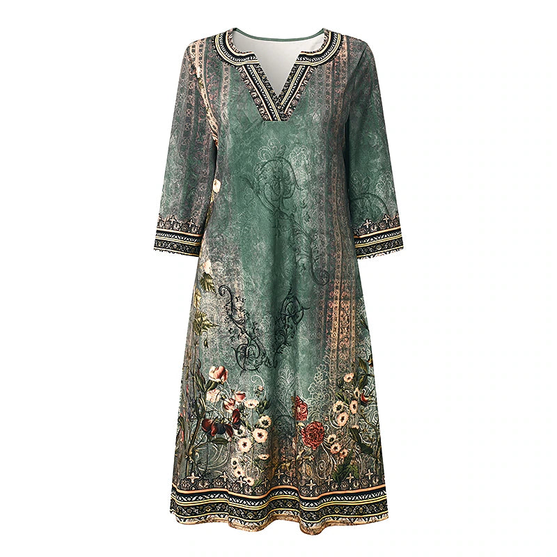 Women‘s Casual Dress Shift Dress Midi Dress Green Half Sleeve Floral Print Fall Spring Summer V Neck 2023 S M L XL XXL 3XL