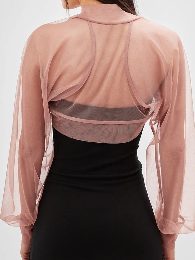 Mesh Bolero Sun Protection Long Puff Sleeve See Through Cover Up Shrug Tulle Bolero Bridal Organza Wedding Guest Fashion Women's Wrap  All-Match Spring & Summer - LuckyFash™