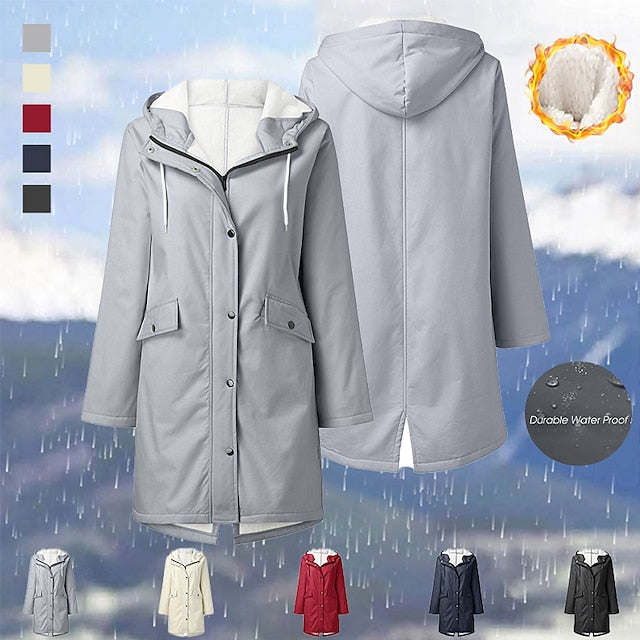 Women's Rain Jacket Waterproof Hiking Jacket Hiking Raincoat Winter Outdoor Thermal Warm Windproof Breathable Lightweight Hoodie Parka Teddy Coat Full Length Hidden Zipper Ski / Snowboard Fishing