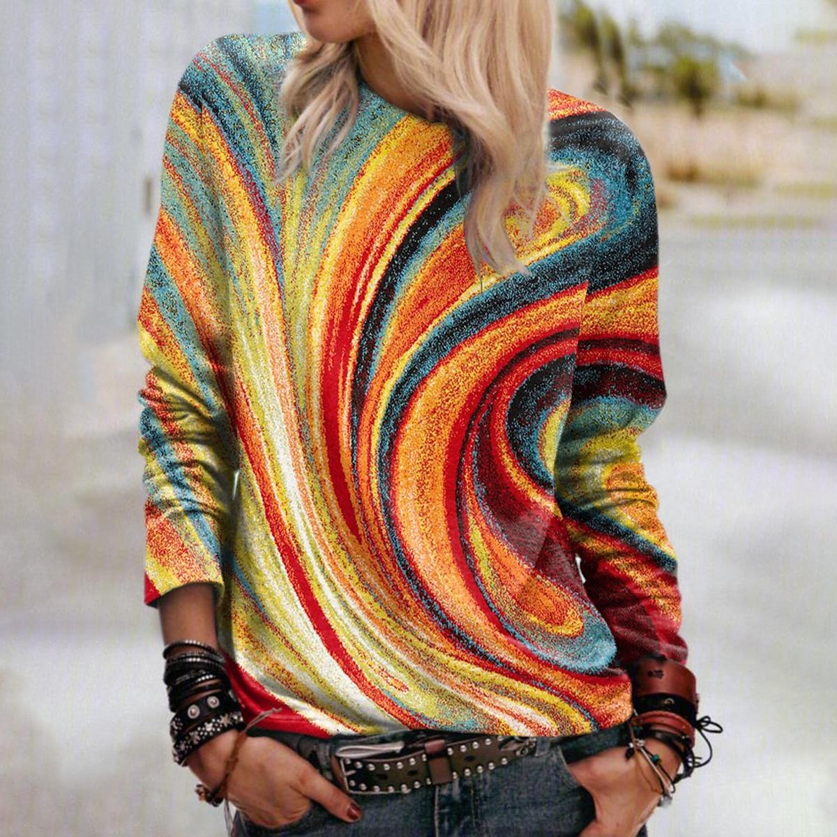 Women's Sweatshirt Pullover Oil Painting Print Casual Sports 3D Print Active Streetwear Hoodies Sweatshirts  Blue Gray Orange