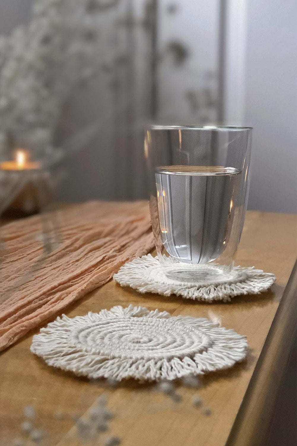 Bohemian Beige Macrame Coaster with Tassels - 15cm