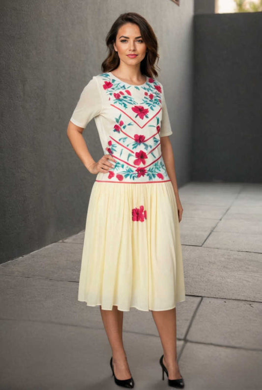 bohemian floral midi dress with chiffon sheer sleeves 145362