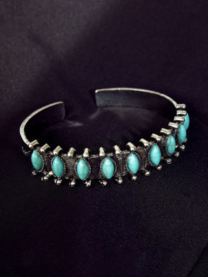 Bohemian Green Turquoise Gem Beaded Open Bangle