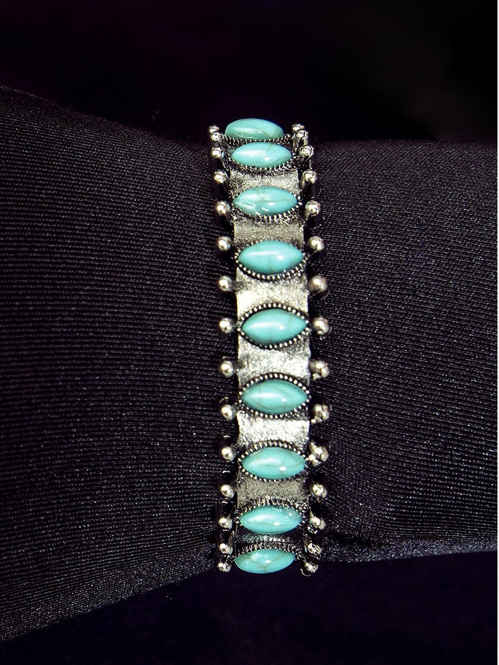 Bohemian Green Turquoise Gem Beaded Open Bangle