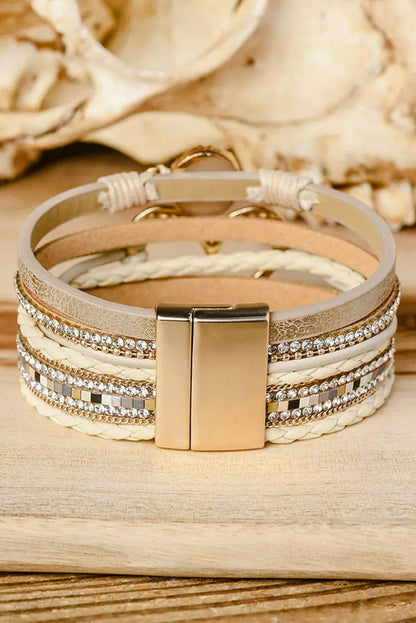 Bohemian Heart Rhinestone Beige Magnetic Closure Bracelet