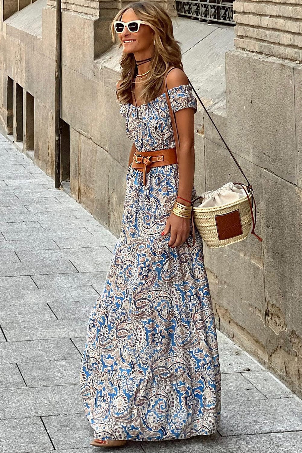 Bohemian Long Short Sleeve Printed V Neck Slit Dress - Drop Shoulder - Strappy - Wrap - Closed Cape - Accordion